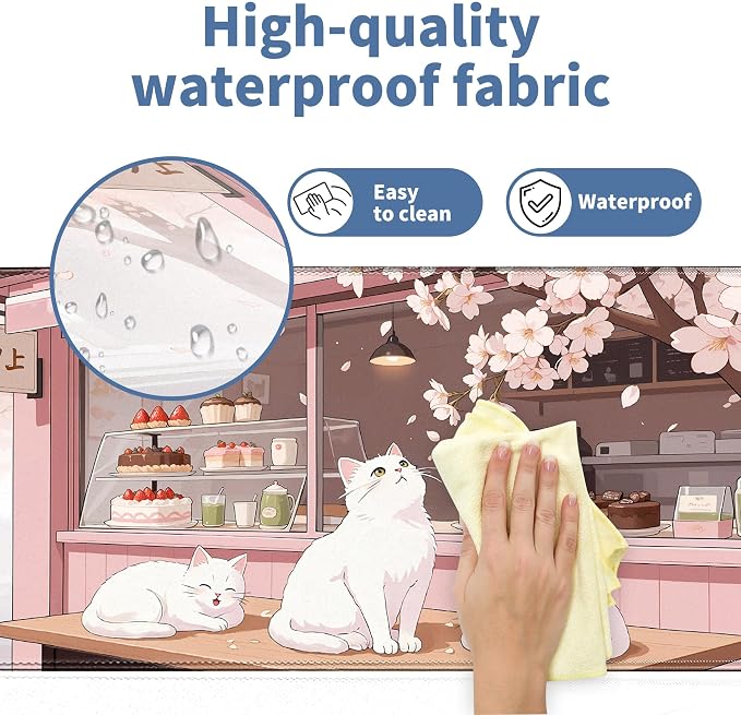 Pink Cute Cat Gaming Mouse Pad Large Desk Mat Extended Keyboard Mouse Pad Anime Mousepad with Non-Slip Base and Stitched Edge Mouse Mat Desk Pad 31.5 x 11.8 in Mouse Pads for Desk Home Office Gaming - Image 3