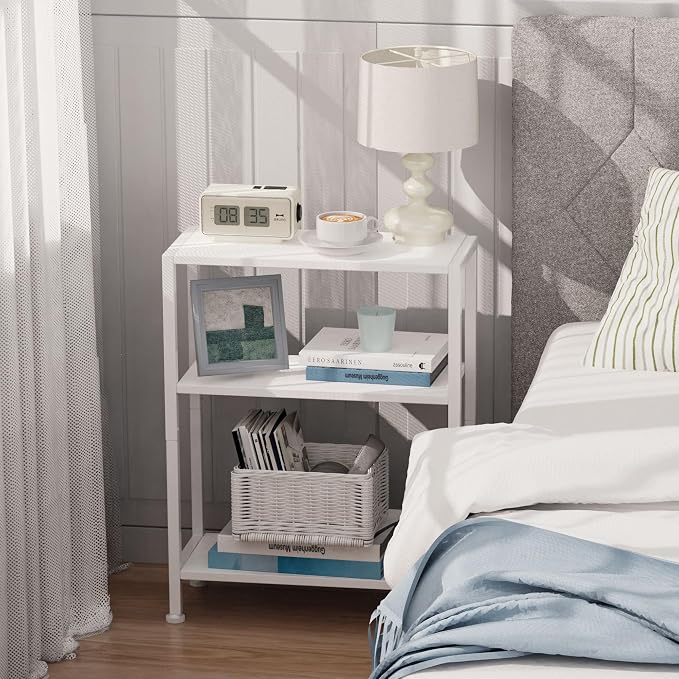 3-Tier Side Table Set of 2, Small End Table, Sofa Side Table for Narrow Spaces, Slim End Table, Nightstand Table, for Living Room Bedroom Office, White - Image 9