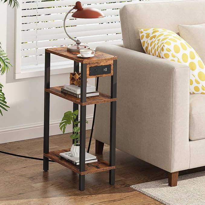 TUTOTAK Narrow Side Table, 3-Tier Small End Table with Charging Station - Image 7