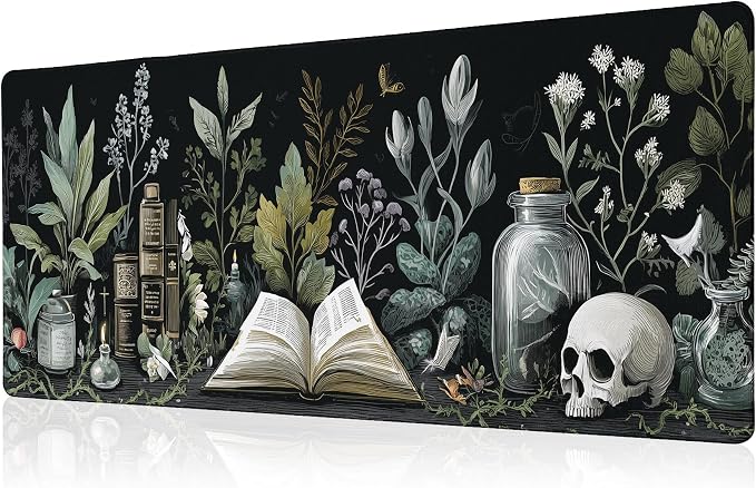 Dark Academia Mouse Pad Desk Mat XL Extended Large Gaming Desk Pad Mousepad, Mystical Green Plant Computer Laptop Keyboard and Mouse Mat, Desktop Protector Mat for Office and Home 31.5x11.8 in by Unknown