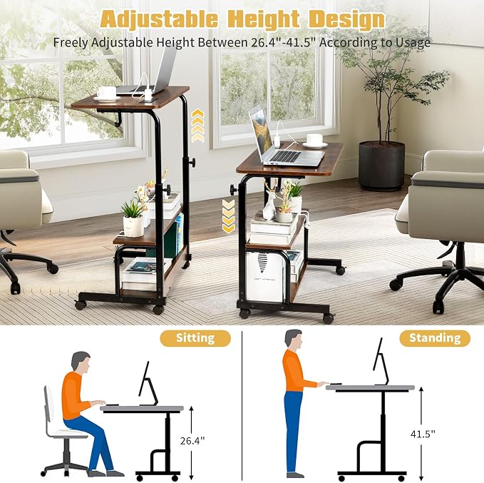 Karl home 31.5" Portable Rolling Computer Desk on Wheels, Rustic Brown - Image 6