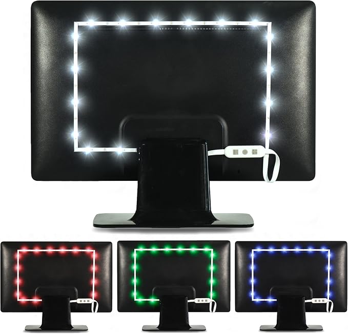Power Practical LED Strip Lights Backlight, USB Light Strips w/Remote for 15 Ambient Color Bias Lighting Options & 10 Brightness Modes, for TV/Computer Decor/Indoor Use, Size(<24" TV) by PowerPractical