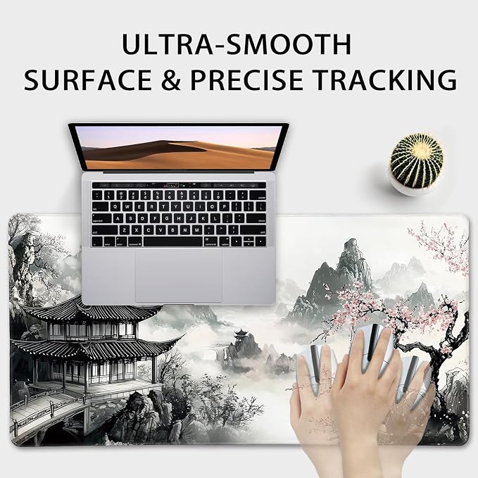 Japanese B&W Cherry Blossoms Gaming Mouse Pad Desk Mat 31.5"x15.7 | Extended Mousepad, Non-Slip Rubber Base , Stitched Edges, for Computer/Laptop/Office/Home - Image 5