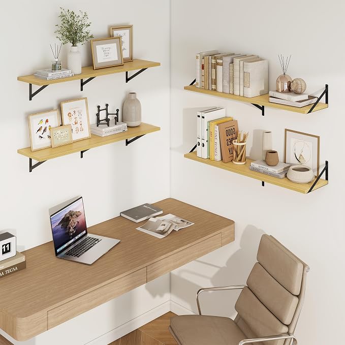 Axeman Deep Floating Shelves, 40'' x 10'' Oak Wall Shelves Set of 2 - Image 2