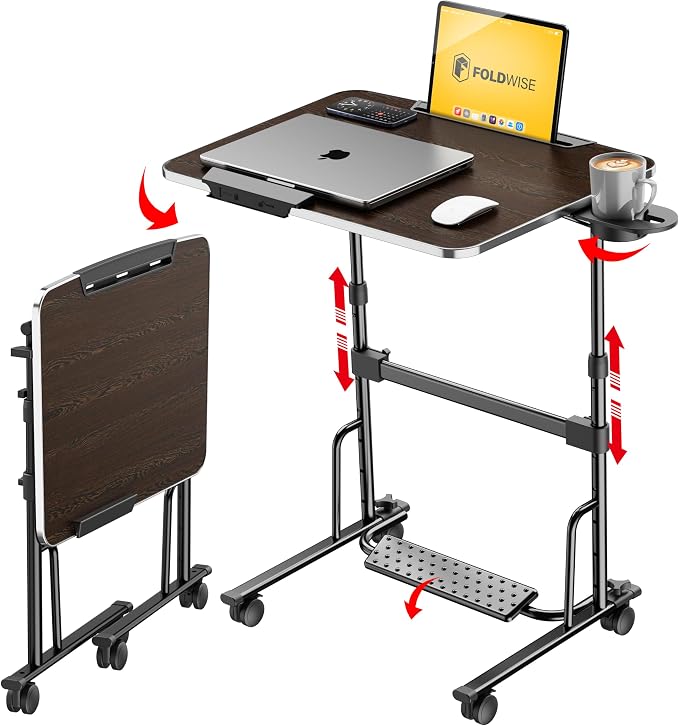 FoldWise Foldable Standing & Rolling Desk, Upgraded Portable Desk on Wheels by FoldWise