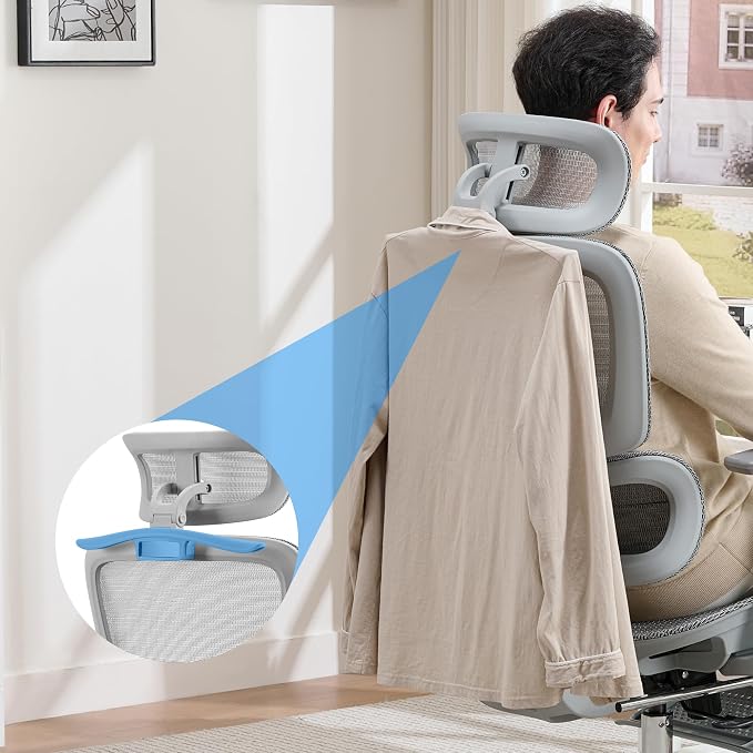 Mesh Ergonomic Office Chair with Footrest, Grey | 6D Armrests High Back Mesh Gaming Chair with Lumbar Support,Adjustable 3D Headrest for Home Office Desk Chair - Image 9