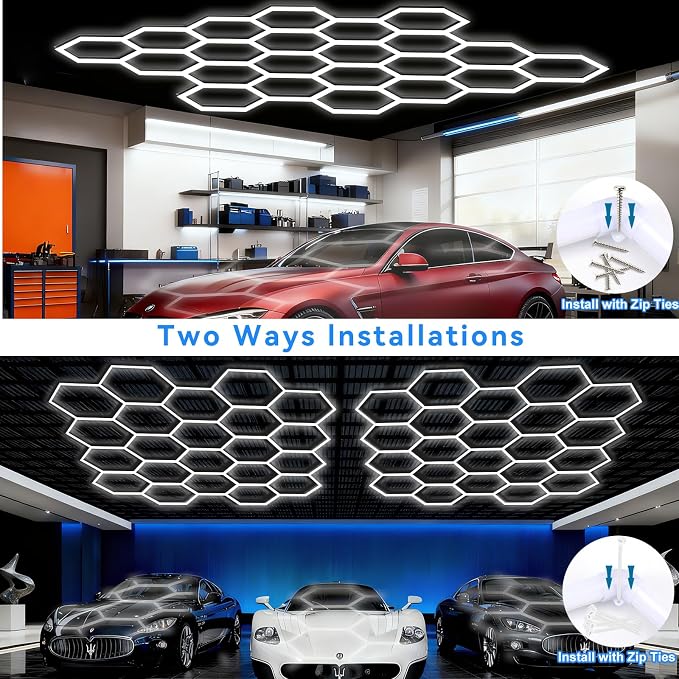 LZHOME Hexagon LED Garage Light: Super Bright 40000LM Honeycomb Garage Light, 22 Hex DIY Hexagon Led Lights for Gym Basement Hair Salon - Image 5