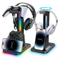 Kytok 4-in-1 Headset and Controller Stand for Desk, 360° Rotating Headphone Stand with Phone Holder, 10 RGB Modes for Accesorios de Mesa Gamer, P5/SW/Xbx Levitating Gaming Headset and Controller Stand by Kytok