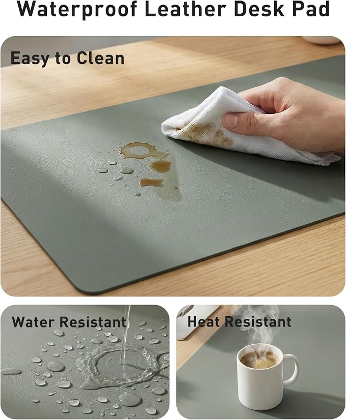 Aothia Faux Leather Desk Mat - Large Mouse Pad, Non-Slip PU Leather Blotter, Waterproof Writing Surface for Office and Home (Jungle Green, 42" x 17") - Image 7