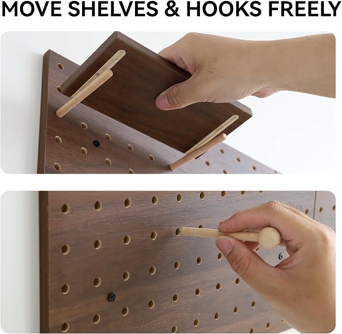 Wooden Pegboard Modular Display Organization Storage Wall Hooks Shelf (Two Colored Finish-B-4) - Image 8