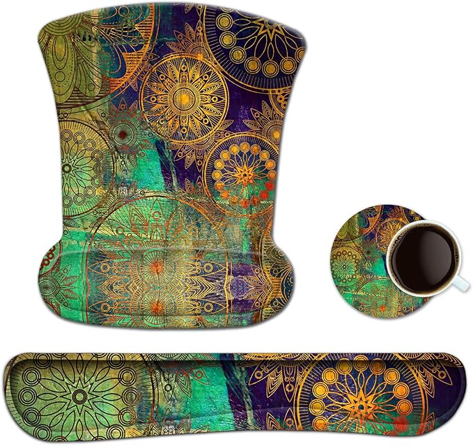 ToLuLu Keyboard Pad Wrist Rest Mouse Pad, Gel Ergonomic Mouse Pads Wrist Support for Computer Laptop Home Office, Mousepad Keyboard Wrist Support Memory Foam for Easy Typing Pain Relief, Mandala Arts by ToLuLu