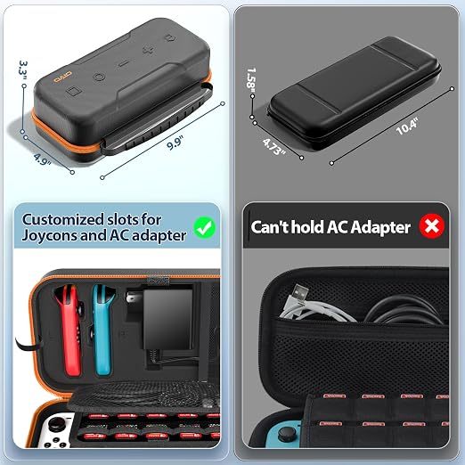 OIVO Switch OLED Carrying Case Compatible with Nintendo Switch & OLED, Portable Switch Travel Carry Case Fit for Joy-Con and Adapter, Hard Shell Protective Switch Pouch Bag with 20 Games, Orange - Image 7