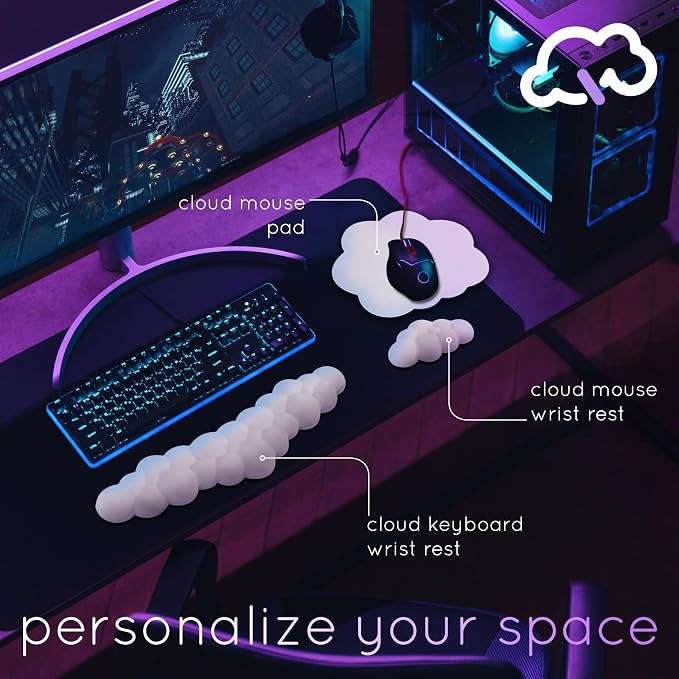 Blue Cloud Keyboard Wrist Rest – Create-ables Qloud Blue Wrist Rest for Computer Keyboard and Mouse, Ergonomic Memory Foam Wrist Pad with Non-Slip Base, Includes Cloud Mouse Pad - Image 2