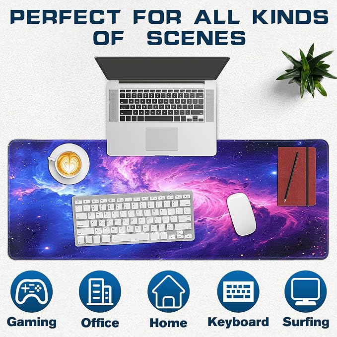 Mouse Pad Gaming - Desk Mat for Keyboard and Mouse - Purple Galaxy Space Large Mouse Pads for Desk, Gaming Mousepad with Non-Slip Base, Desks Pad (31.5" X 11.8") for Game, Office and Home - Image 6