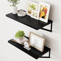 Axeman Deep Floating Shelves Black- 24 Inch Wide x 12 Inch Deep Wall Shelves Set of 2 - Black Wood Wall Shelves for Living Room Bedroom Laundry Room by Axeman