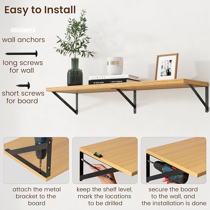 Axeman Deep Floating Shelves - 40 Inch Floating Shelves Set of 2-12 Inch Deep Oak Wall Shelves for Living Room Bathroom Kitchen - Image 6