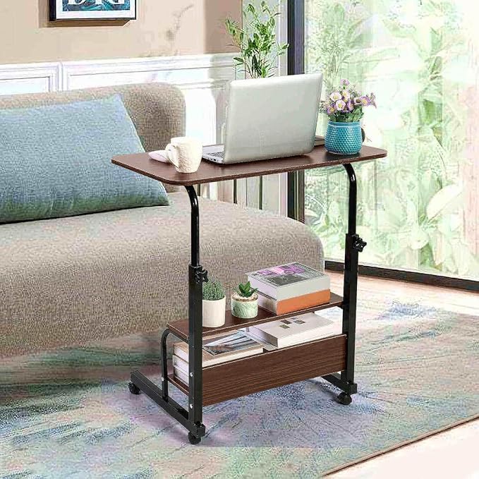 Adjustable Movable Standing Desk on Wheels Brown 31.5 * 15.7 Inch - Image 7
