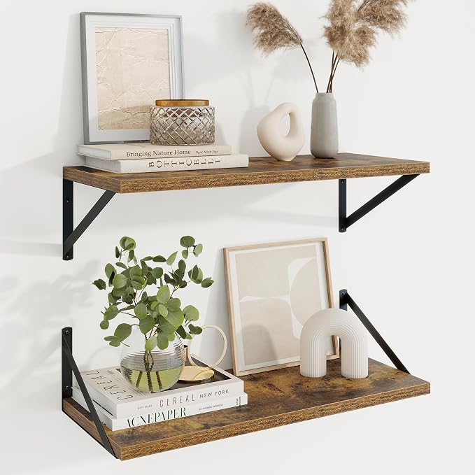 Axeman Deep Floating Shelves, 24'' x 10'' Brown Wall Shelves Set of 2 by Axeman