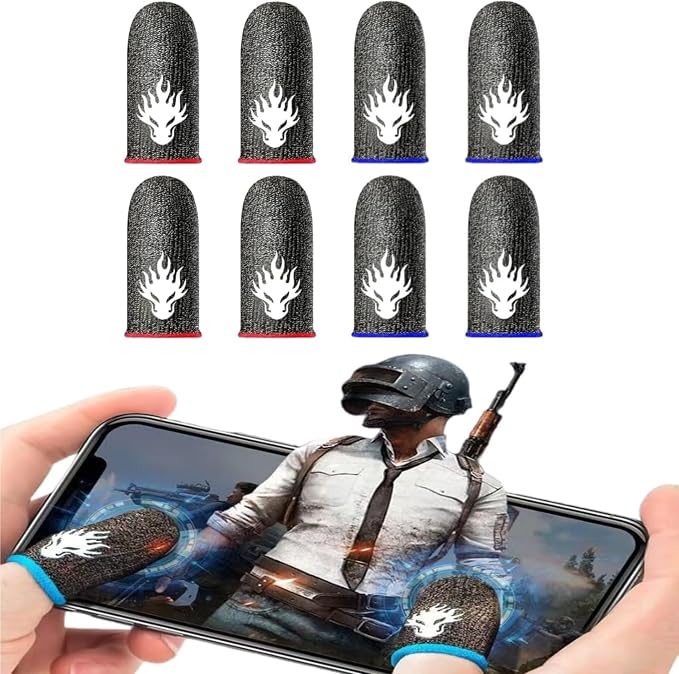8 Pcs Gaming Finger Sleeves (4 Red + 4 Blue) - Anti-Sweat & Non-Slip Grip for Mobile Gaming - Enhanced Touchscreen Control for Call of Duty: Mobile, Fortnite & Genshin Impact by Unknown