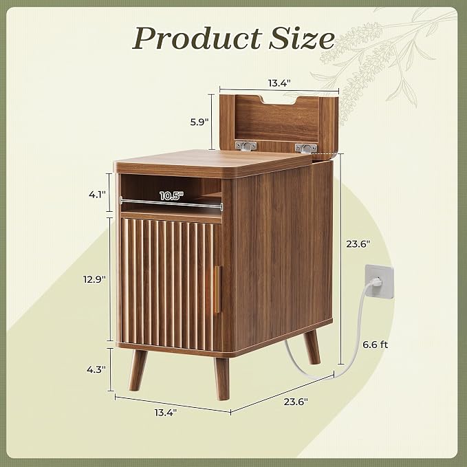 Huuger Narrow Nightstand with Charging Station, USB-C Port - Image 2