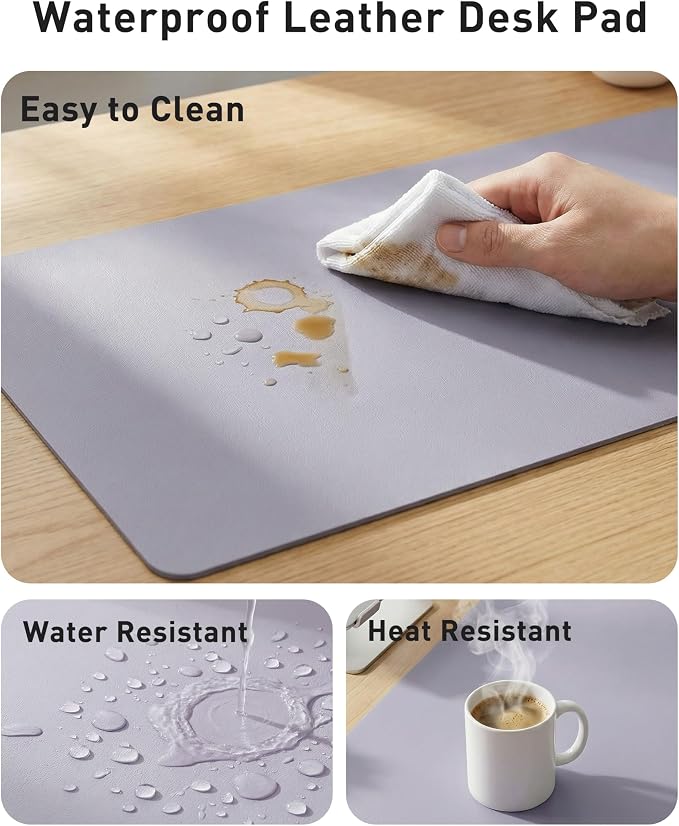Aothia Faux Leather Desk Mat - Large Mouse Pad, Non-Slip PU Leather Blotter, Waterproof Writing Surface for Office and Home (Lavender, 63" x 17") - Image 7