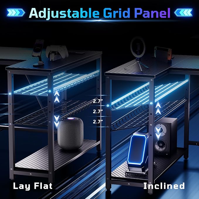 Bestier 42-Inch L-Shaped Computer Desk with Charging & LED, Black - Image 8
