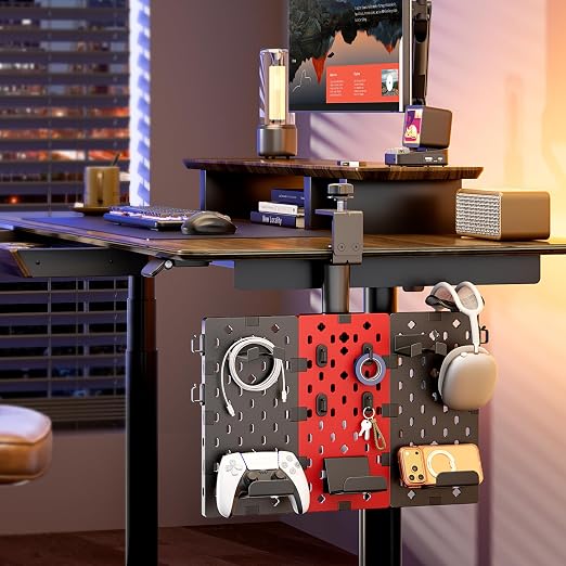 PEGZONE Modular Headphone and Controller Holder for Game, Clamp-on Pegboard, Rotatable Controller Stand with Cable Hooks, Gaming Accessory for Xbox PS5 PS4 Nintendo Switch, 3Pcs Pegboard, Red | Modular Desk Controller Stand with Cable Hooks - Image 7