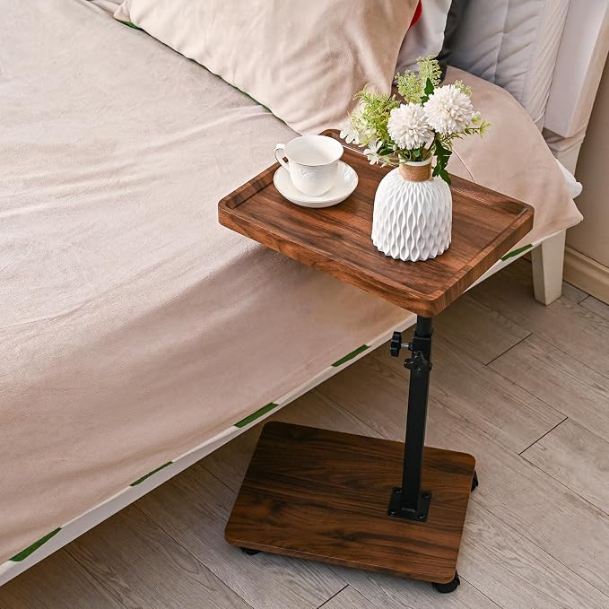 C Table End Table Adjustable Height,C Shaped End for Couch，Snack Tables,360°Swivel TV Tray Sofa Table,Tables that Slide Under,Coffee SideTable for Bed,Chair,Bath-tub (Black Color) - Image 7