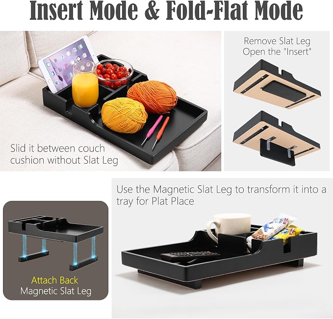 Nnewvante Couch Trays with Cup Holders Insert on Sectionals, Black - Image 4