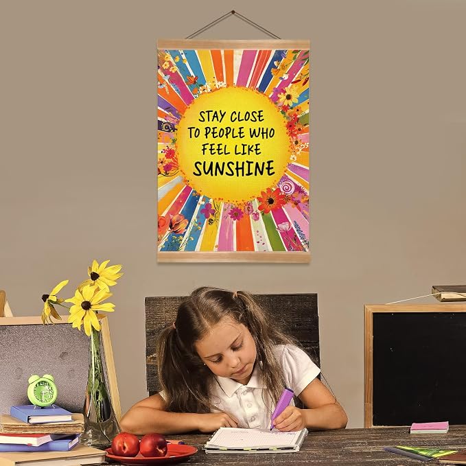 ZTGDA Inspirational Wall Art Posters,Sunshine Quote Canvas Print with Wooden Hanger,Rainbow Floral Boho Wall Decor,Positive Poster for Office,Teen Girls Room,Classroom,Nursery 12x16inch - Image 6