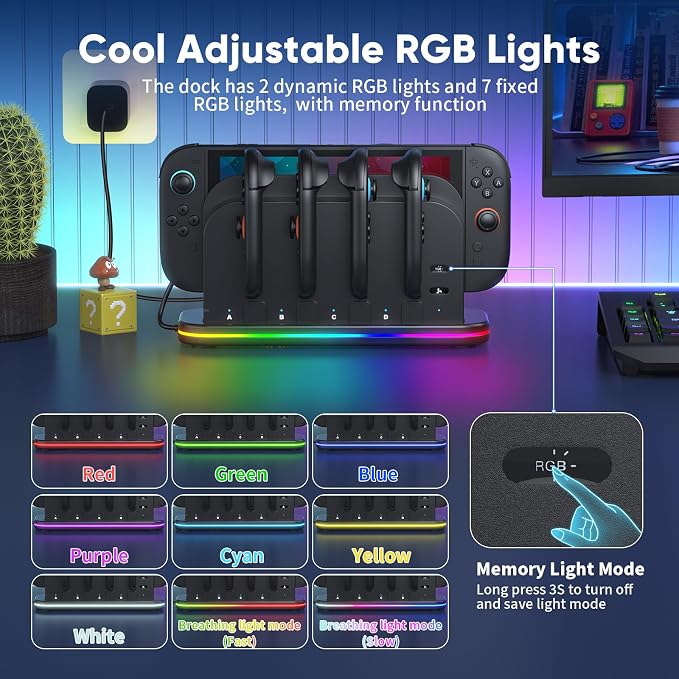 [Switch 2/1 Controller RGB Charger Dock] for Nintendo 2 2025 for Joycons - Image 6