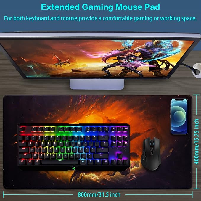 Canjoy Gaming Mouse Pad, 31.5x15.7in Large Mouse Pads for Desk Keyboard Pad | Desk Mat for Keyboard and Mouse Computer Big Full Size Desk Pad with Non-Slip Rubber Base and Stitched Edge for Home Office - Image 2