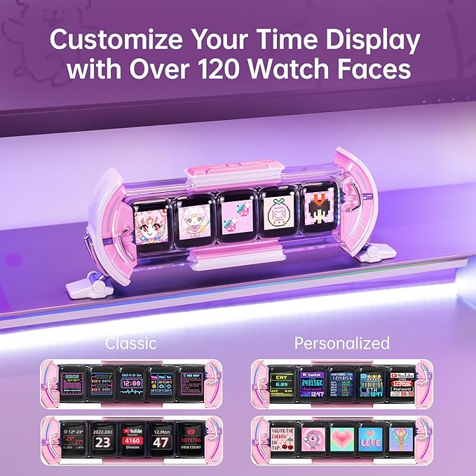 Divoom Times Gate - Cute Gaming Digital Clock with Smart App-Controlled, Support Weather Forecast, Stock Market/Exchange Rate, Social Media, Pixel Art Display for Gamers & Home Office Decor (Pink) - Image 2