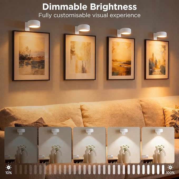 6-Pack Picture Lights for Wall, Rechargeable Wireless Poster Lights, White - Image 3