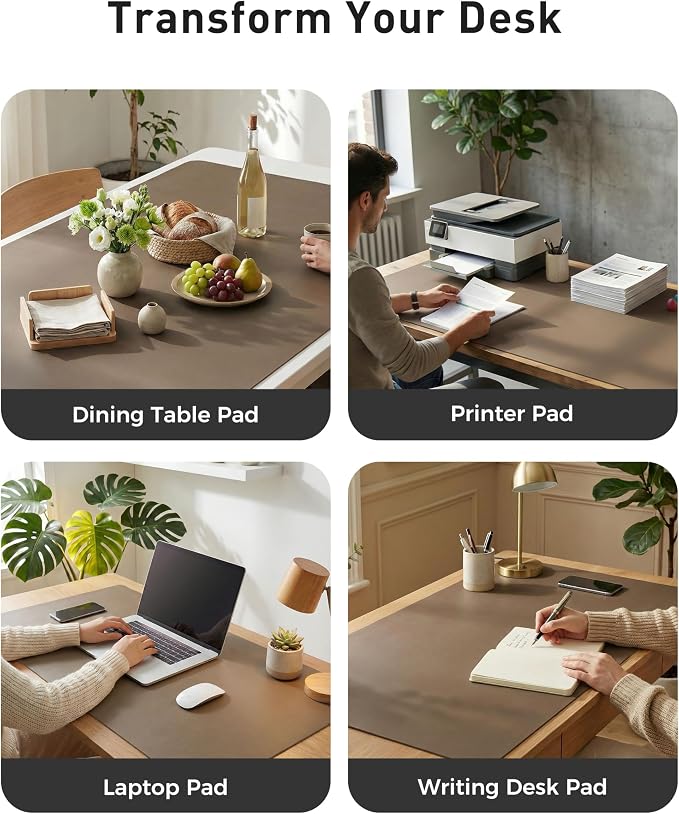 Aothia Faux Leather Desk Mat - Large Mouse Pad, Non-Slip PU Leather Blotter, Waterproof Writing Surface for Office and Home (Coffee, 42" x 17") - Image 6