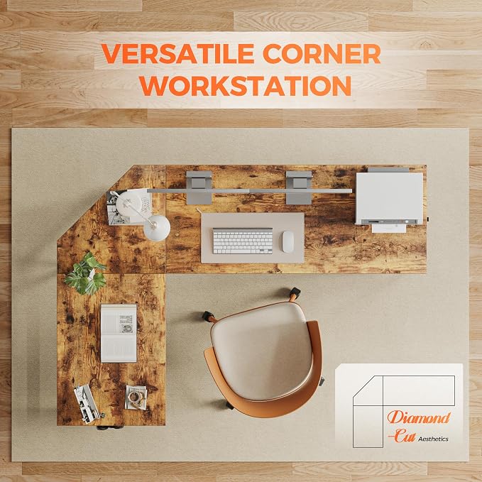Mericonia 67 inch L Shaped Desk with CPU Stand, Large Corner Gaming Desk | Simple Computer Desk with 2 Hooks, Office Table for Home Bedroom Study Work Writing, Brown - Image 5