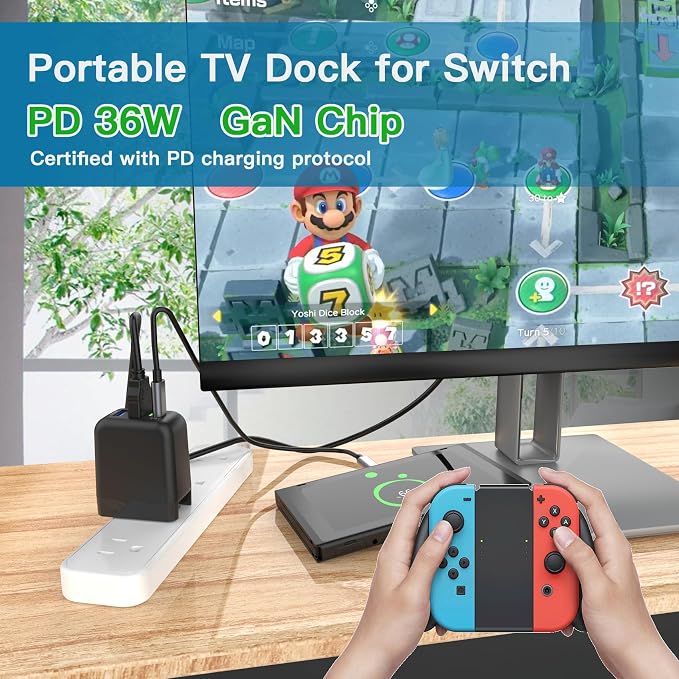 Switch Dock Charger for Nintendo Switch, Mirabox 36W Portable TV Docking Station with 4K@60Hz HDMI/USB2.0/PD USB-C Fast Charging Ports, Full-Featured USB-C Cable Included - Image 4