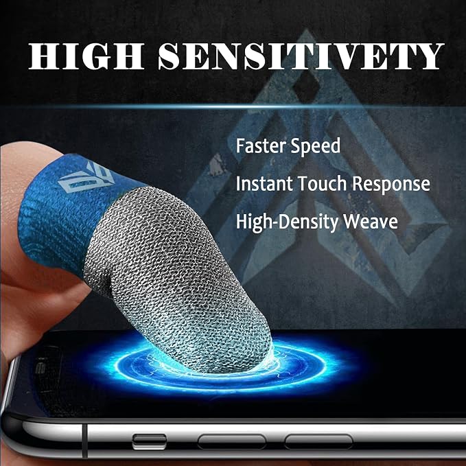6PCS Gaming Finger Sleeves. 0.29MM Silver Fiber, Anti Sweat, Extremely Thin,Breathable Touchscreen dedales Gamer Finger Cover Thumb Sleeve Fit Phone Game Tablet Devices. (Blue) - Image 3