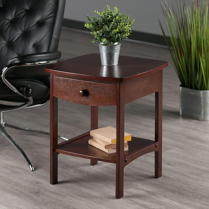 Winsome 22 x 18 x 18-Inch Wood Curved End Table/Night Stand with One Drawer, Brown (94918) - Image 2