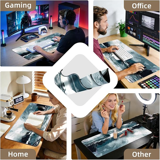 Galdas Gaming Mouse Pad XXL XL Large Long Extended Big Mousepad Non-Slip Rubber Keyboard Mouse Pad with Stitched Edges for Laptop Home Office (31.5x11.8x0.08 Inch) … (Ink Painting) - Image 4