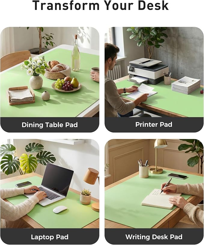 Aothia Faux Leather Desk Mat - Large Mouse Pad, Non-Slip PU Leather Blotter, Waterproof Writing Surface for Office and Home (Foam Green, 42" x 17") - Image 6