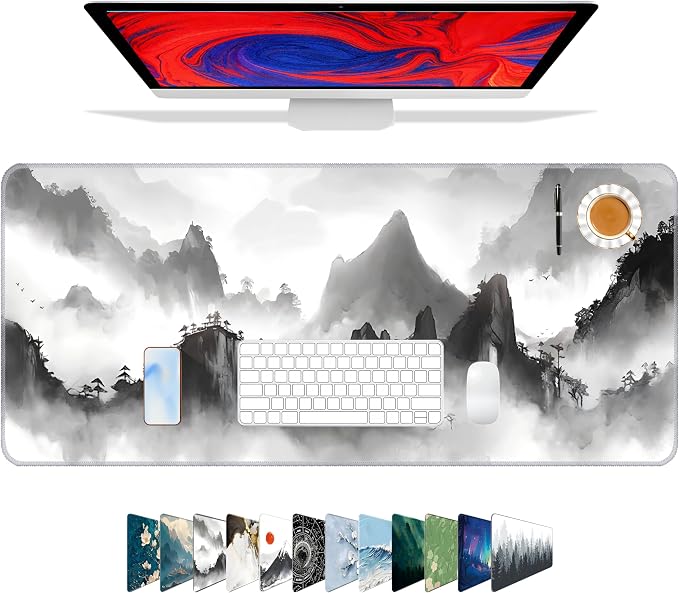 Galdas Mouse Pad for Gaming,XXL XL Large Mouse Mat Long Extended Mousepad Desk Mat Non-Slip Rubber Mice Pads Stitched Edges Thin,Black Ink Background (31.5 x 11.8 x 0.12 Inches) by Galdas