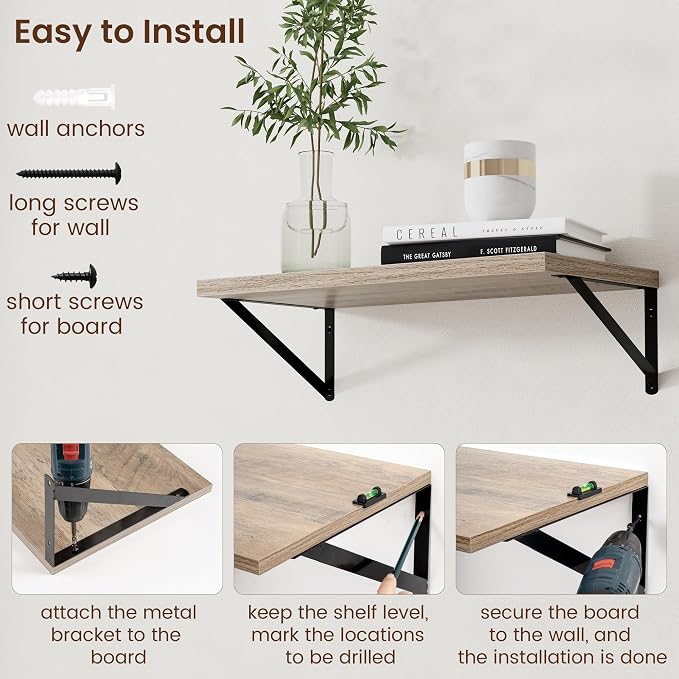 Axeman 12 Inch Deep Floating Shelves for Wall - 24 Inch Wide x 12 Inch Deep Wall Shelves Set of 2 - Rustic Grey Wood Floating Shelves for Living Room - Image 6