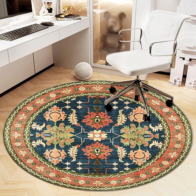 Office Chair Mat for Hardwood Floor, Vintage Computer Gaming Rolling Low Pile Carpet Floor Chair Mat, Anti-Slip Backing Round Desk Rug Floor Mat for Home by Heavyoff