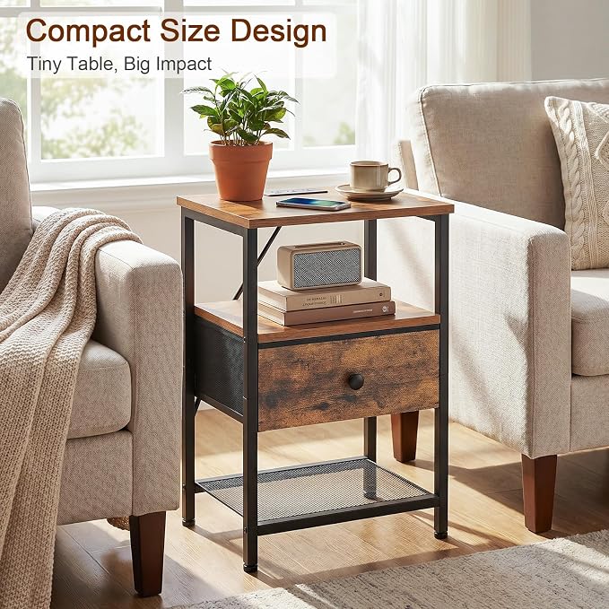 LOAKEKEL Night Stand, Small Nightstand with Charging Station - Image 7