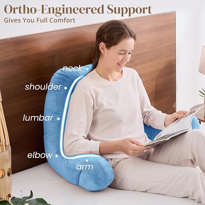 Sasttie Reading Pillow for Bed, Back Pillow for Sitting Up, Blue - Image 4
