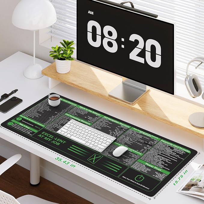 iCasso Excel Cheat Sheet Desk Pad, Excel Mouse Pad Shortcuts | Large Desk Mat,Extended XXL Non-Slip Exel Mousepad with Stitched Edges for Computer Keyboard - Image 2