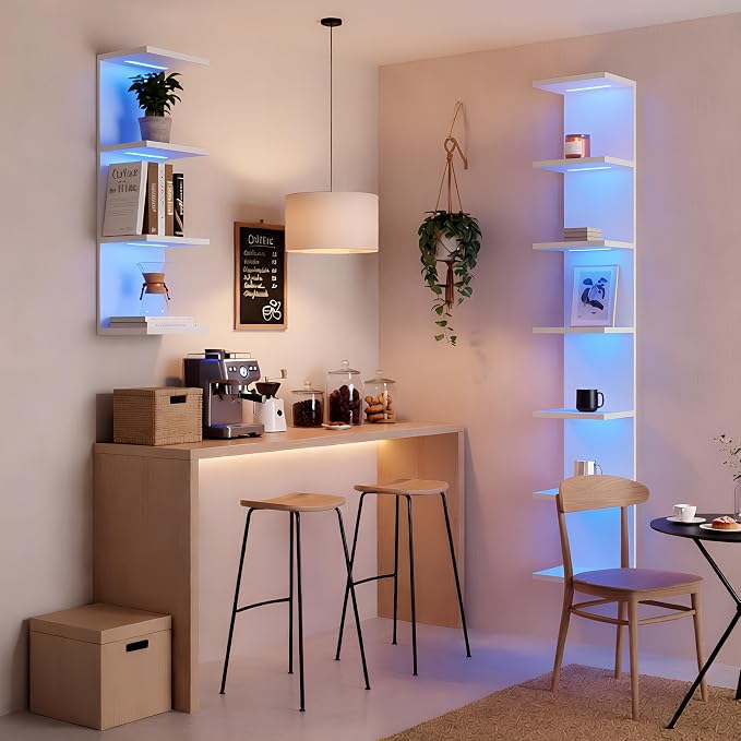 VIWODS 7 Tier Wall Shelf with Lights, White - Image 7