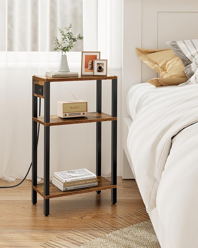 TUTOTAK Narrow Side Table, 3-Tier Small End Table with Charging Station - Image 8