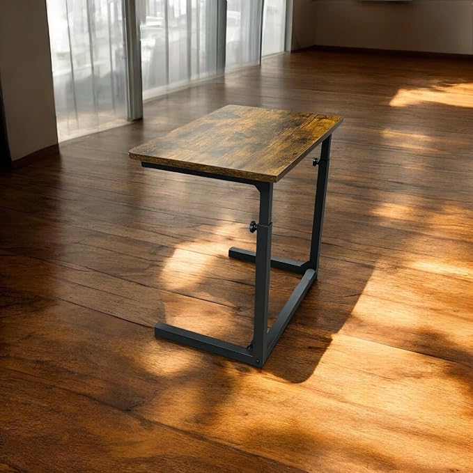 Height Adjustable C-Shaped Sofa Side Table, Laptop Table for Couch & Bed, Rustic Brown - Image 10